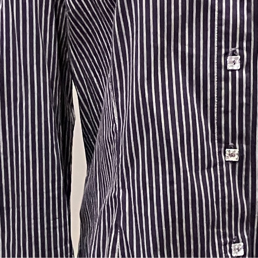 VTG Lissile Women’s Purple Stripe XXL long Sleeve Blouse Epaulette Preppy - Picture 5 of 12